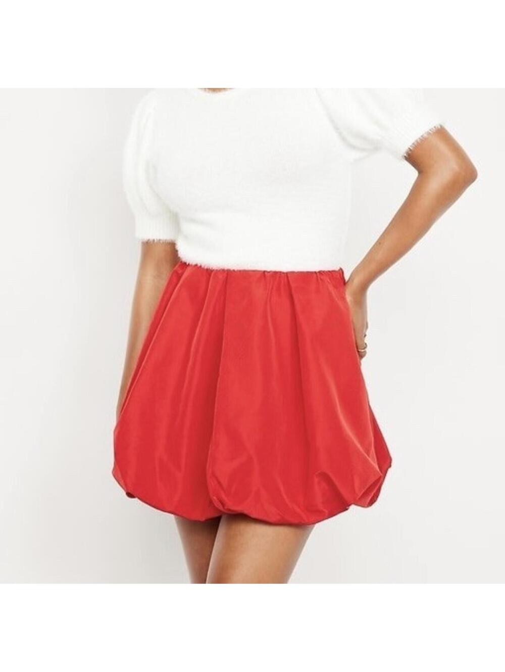 NWT Old Navy Bubble Mini Skirt Red Lined Elastic Waist Pockets - LRG